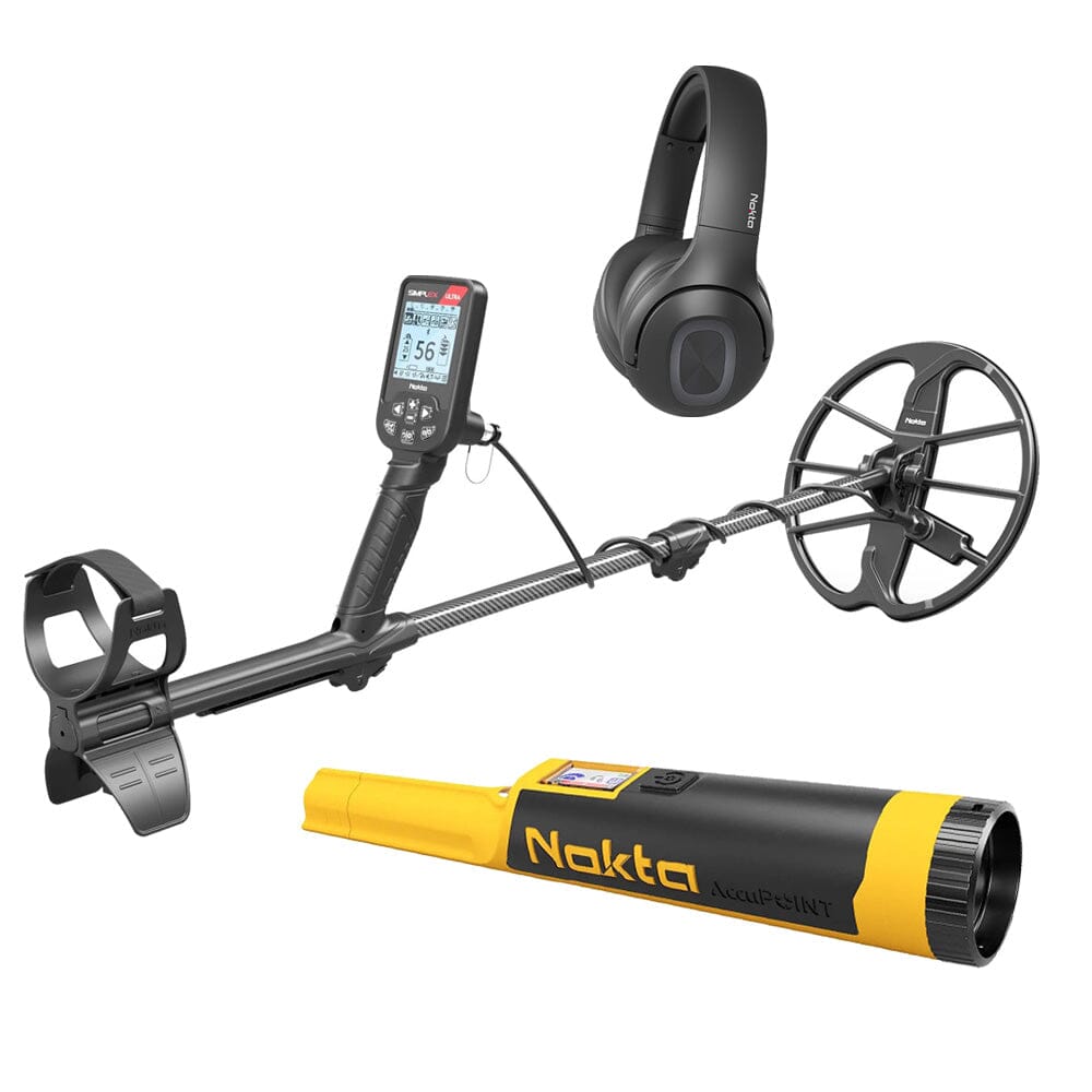 Nokta Simplex ULTRA WHP Metal Detector with Carbon Fiber Shafts, Bluetooth Wireless Headphones Included, AccuPOINT Pointer