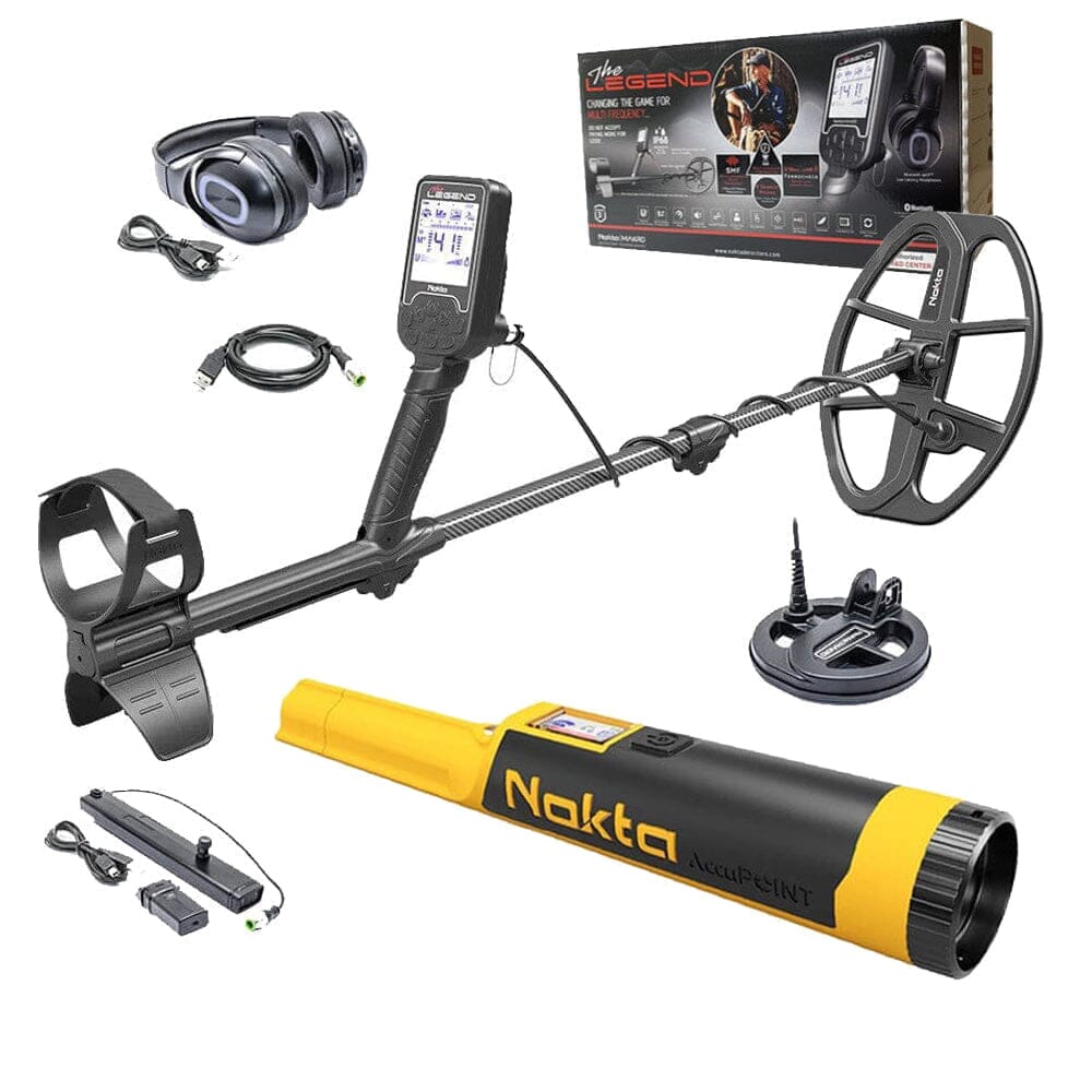 Nokta LEGEND PRO Pack Metal Detector with 12" x 9" LG30 Coil, 6" LG15 Coil, Wireless Headphones, External Battery, AccuPOINT Pointer