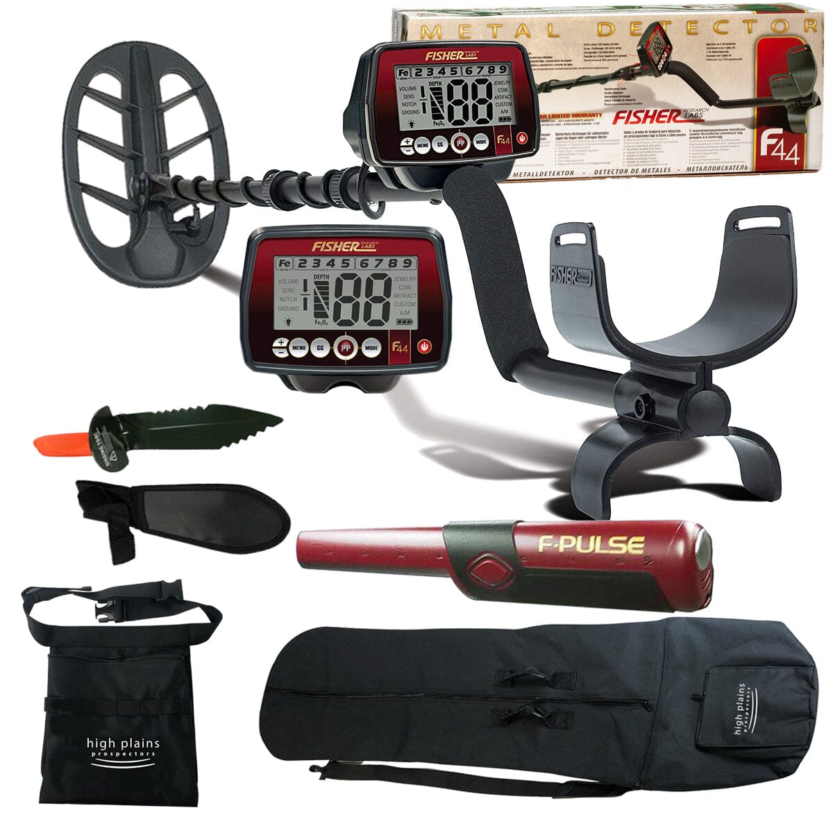 Fisher F44 Metal Detector with 11" DD Coil, F-PULSE Pointer, Treasure-Seeker Bundle