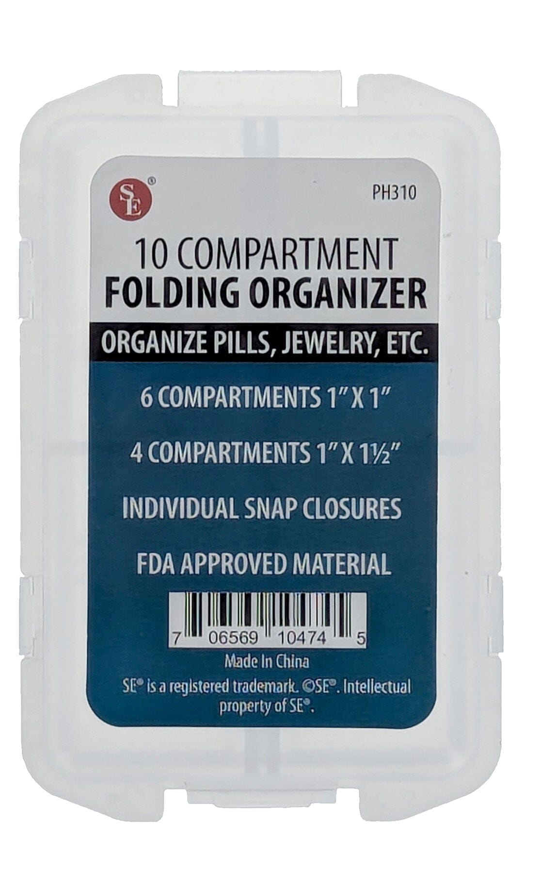 10 Compartment Folding Organizer (6 Compartments 1"x1"/4 Compartments-1"x1/2"),FDA Approved Material