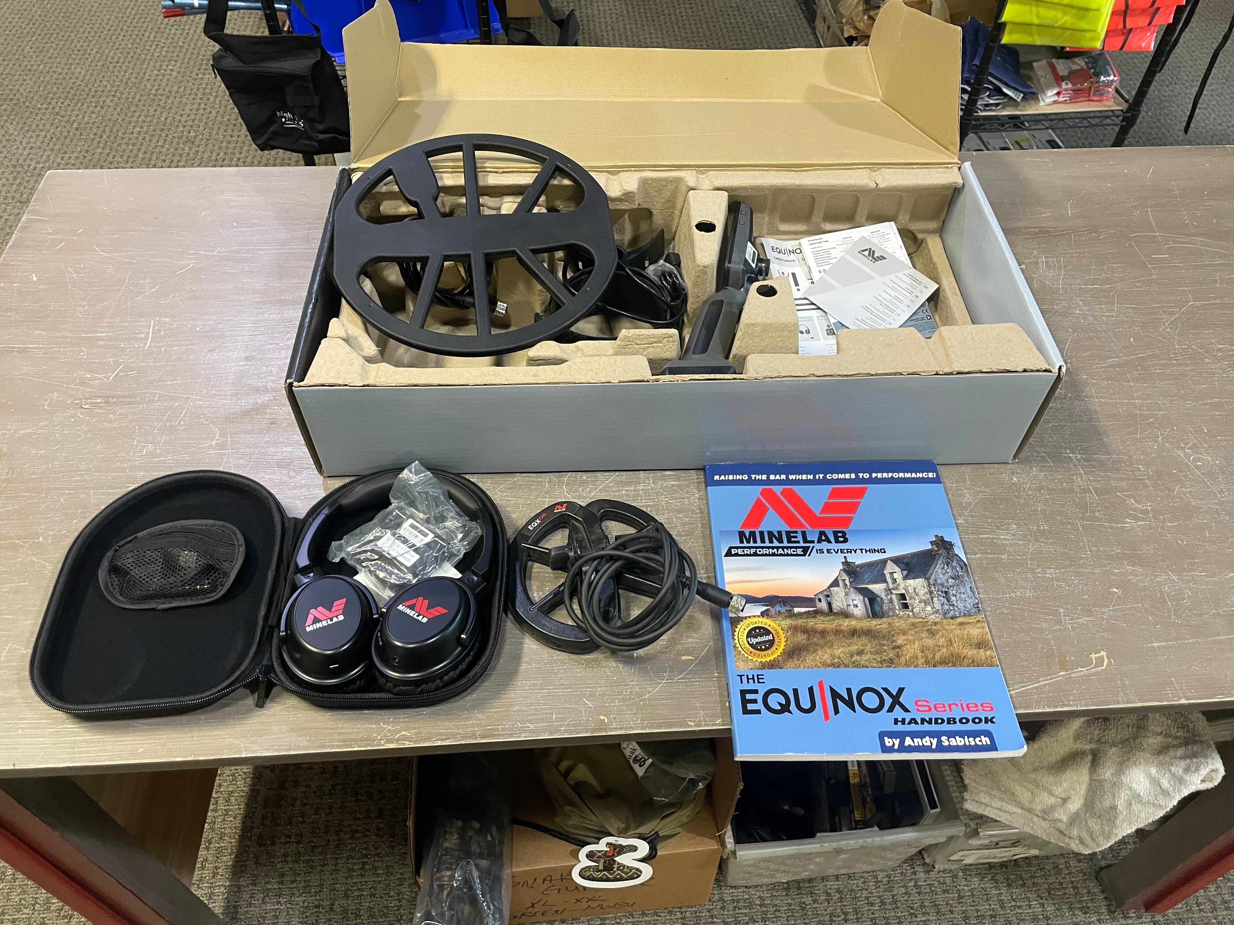 Used/Trade in -  Minelab Equinox 800 Waterproof Metal Detector With Wireless Headphones, Extra 6" Coil and Equinox Handbook by Andy Sabisch