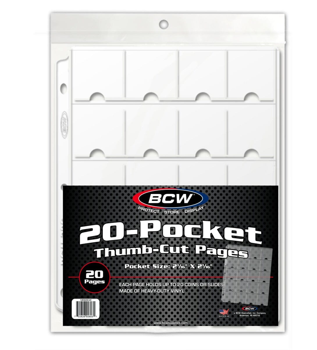 Plastic 20-Pocket Coin Collectors Album Page with Thumb Cut