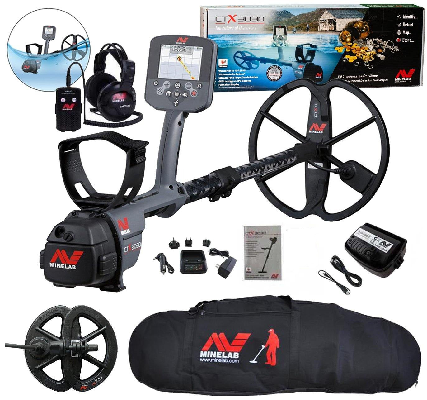 Minelab CTX 3030 Waterproof Metal Detector with 6" DD Smart Coil and Carry Bag