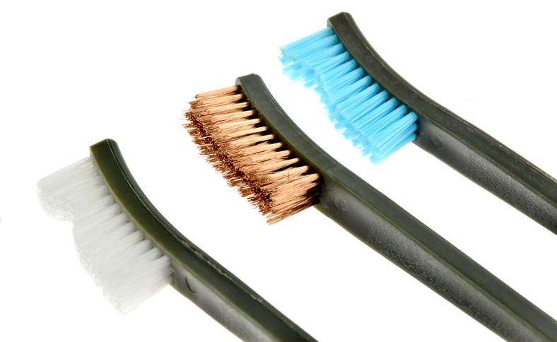 3pc , 7" Double Ended Cleaning Brush Set, Contains 1 Each Plastic, Nylon & Copper Brush