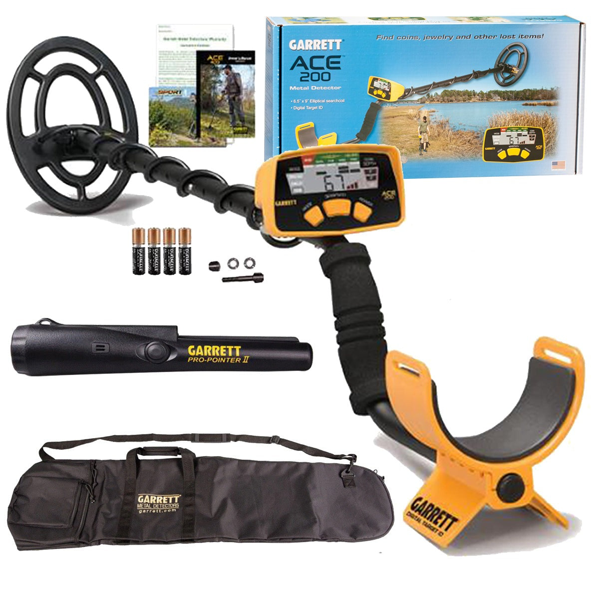 Garrett ACE 200 Metal Detector with Pro-Pointer II and All-Purpose Carry Bag