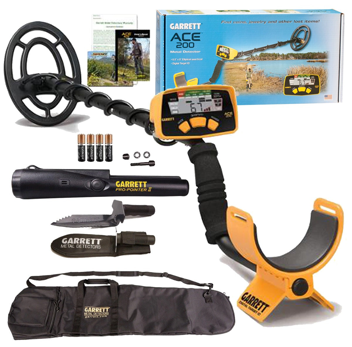Garrett ACE 200 Metal Detector with Pro-Pointer II, All-Purpose Carry Bag, and Edge Digger