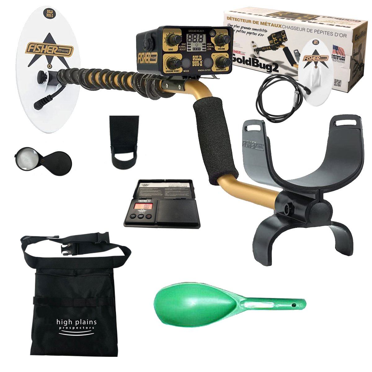 Fisher Gold Bug 2 Combo 6.5" and 10" Coils Bundle with Prospecting Gear