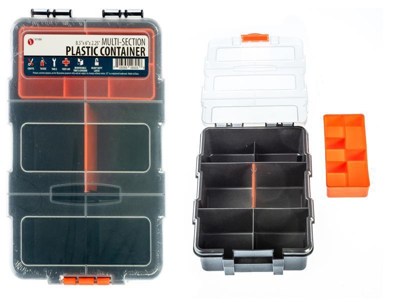 Multi-Section Plastic Storage Box - Size: 8.1/2" x 6" x 2.3/4" (Removable Tray & Divider)