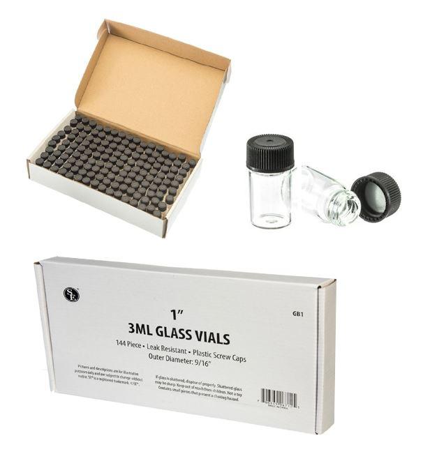 144 Piece Display- 3ML Glass Vials (1", Outer Diameter: 9/16")