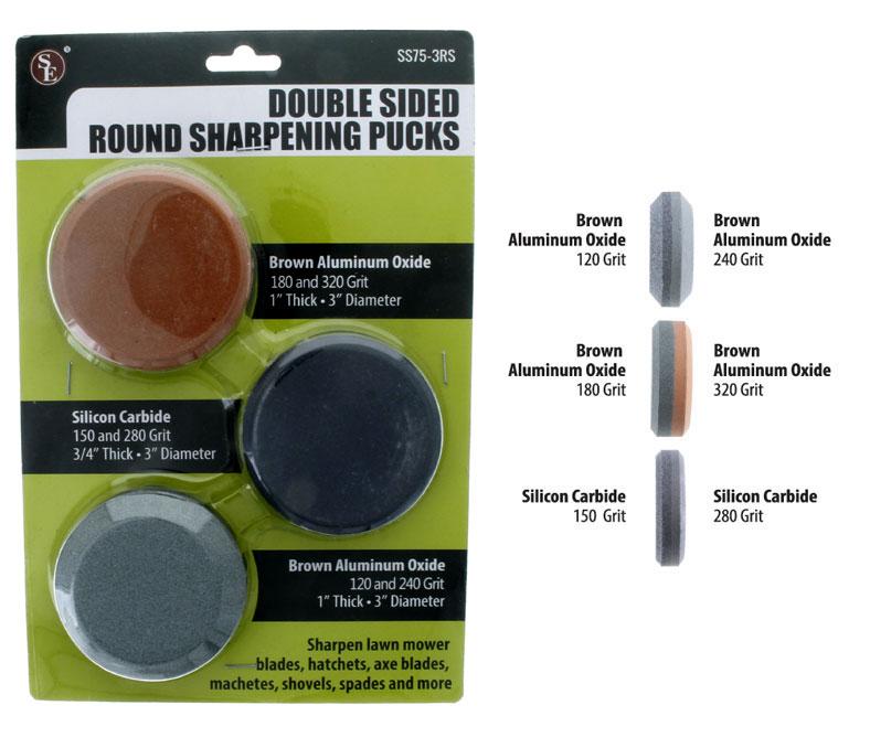 3Pc/3" Double Sided Round Sharpening Stone - Puck  Set