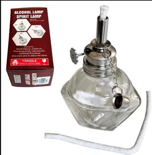 Alcohol Lamp Burner Glass Spirit Lamp with 1/4" Adjustable Wick + 1 Extra Wick - Emergency Lamp
