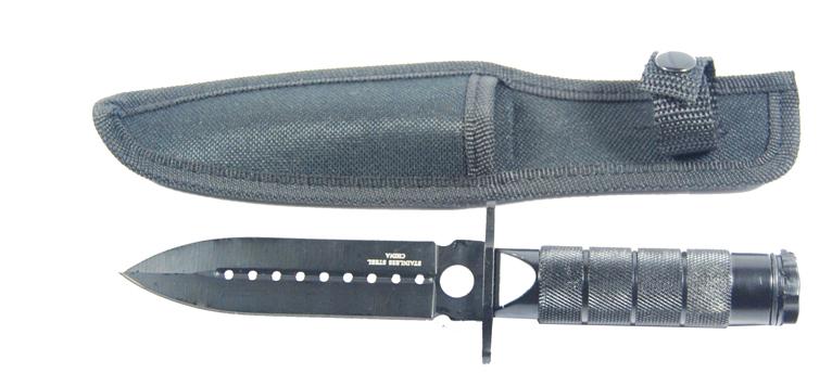 8" Hunting Stainless Steel Black Knife With Survival Kit & Pouch