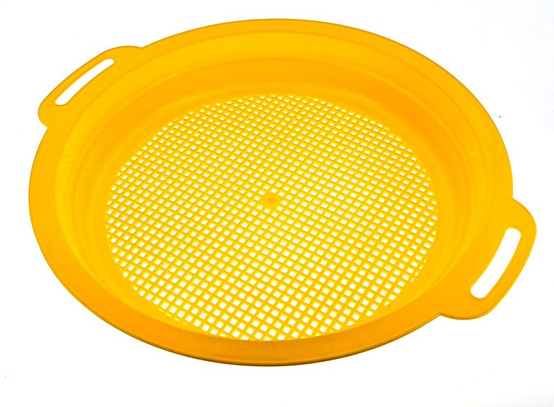4 Pc Set- 8.5" Plastic Sand Sifting Pans in Mesh Bag,36 Holes Per Inch, Yellow