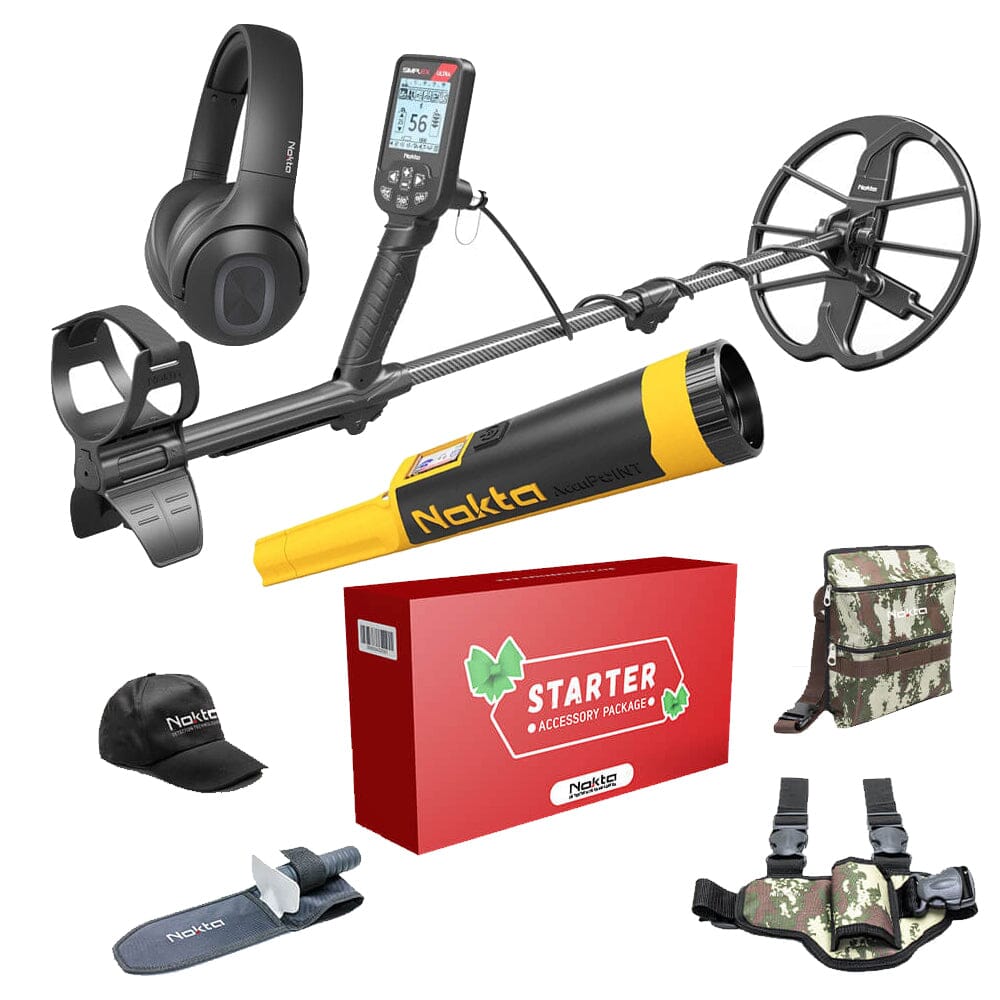Nokta Simplex ULTRA WHP Metal Detector, Wireless Headphones, AccuPOINT PinPointer AND Starter Packout