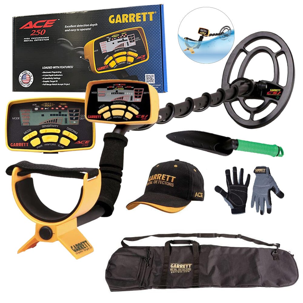 Garrett ACE 250 Metal Detector with All-Purpose Carry Bag, Ace Hat, Treasure Digger, and Gloves