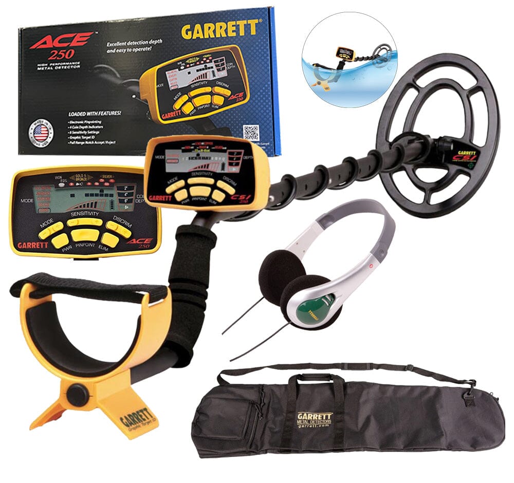 GARRETT ACE 250 Metal Detector with Waterproof Search Coil and Garrett Gear