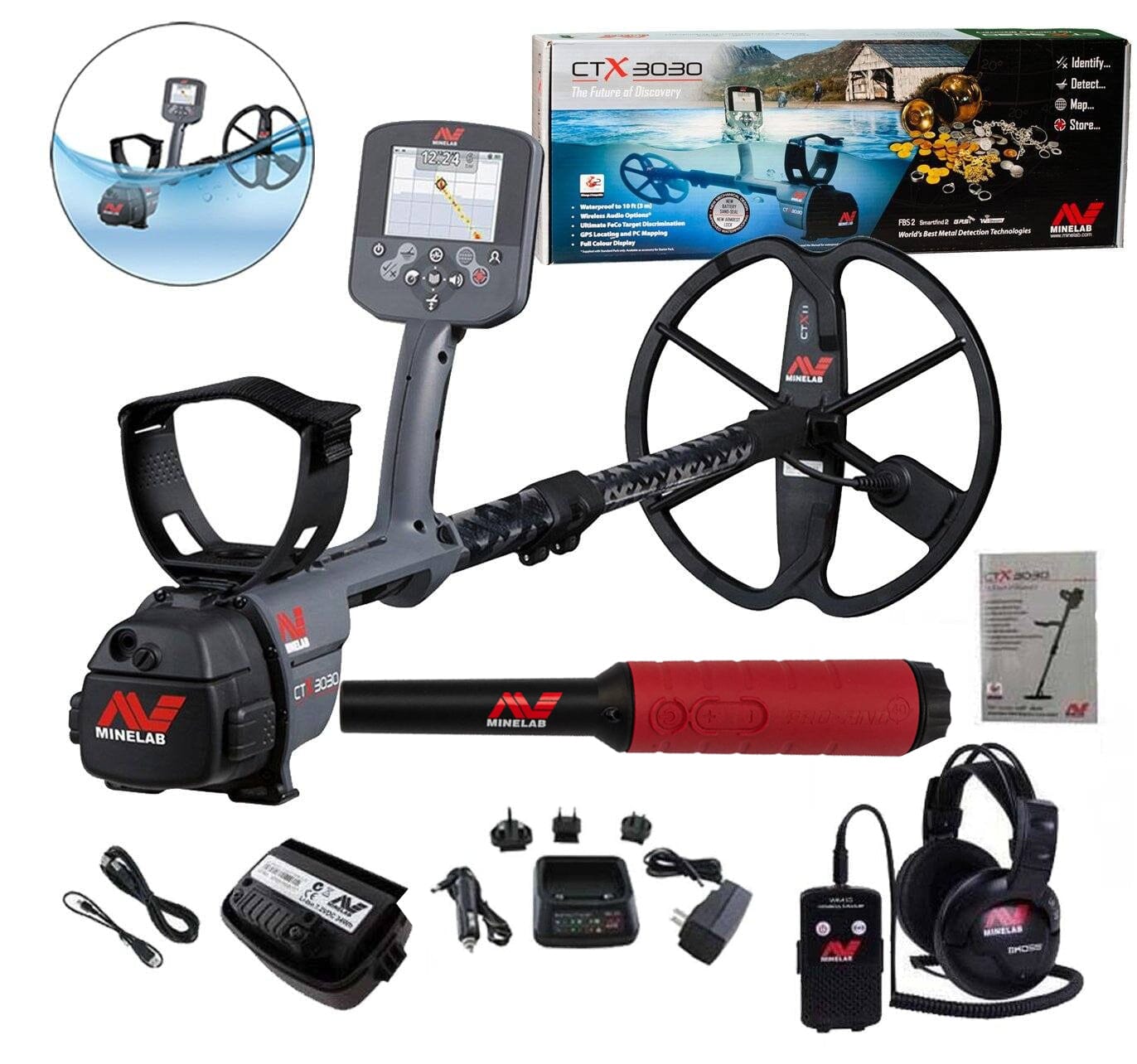Minelab CTX 3030 Waterproof Metal Detector and FREE Pro-Find 40 Pinpointer, Extra Gear