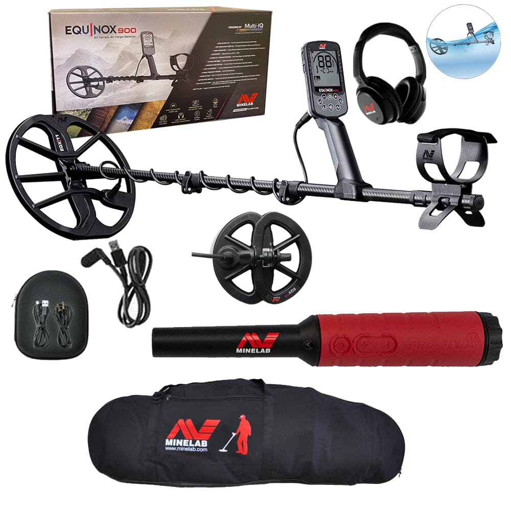 Minelab Equinox 900 Metal Detector - Two Coils, Wireless Headphones, Pro-Find 40 Pointer, and Carry Bag