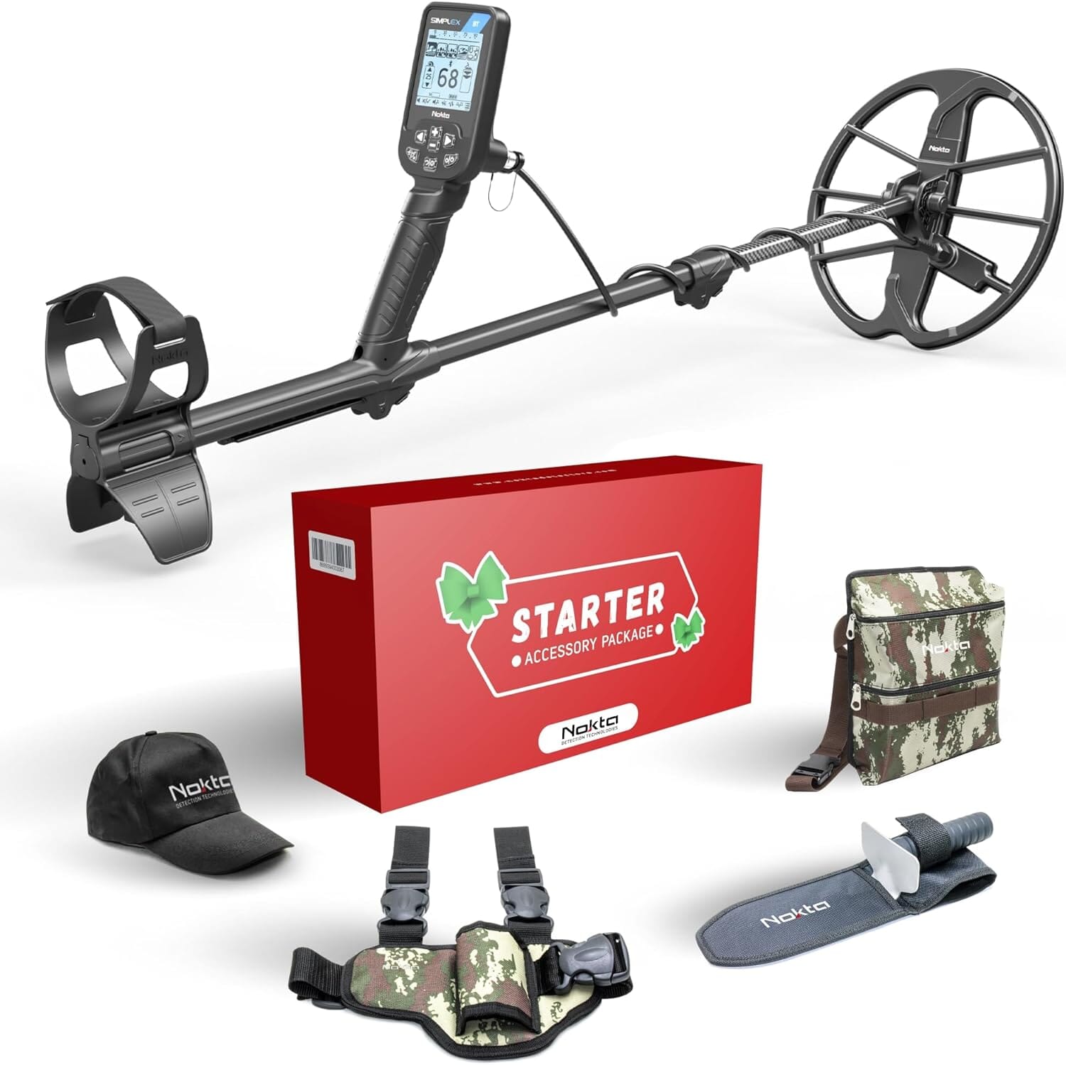 Nokta Simplex BT Metal Detector and Starter Pack with Digger, Finds Pouch, Leg Holster and Hat