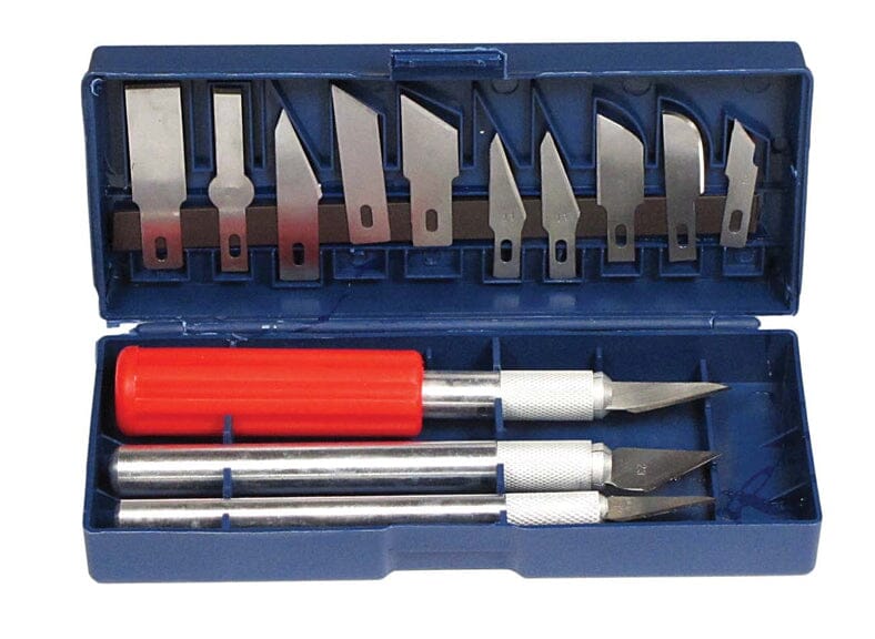 16-piece Hobby Knife Set with Aluminum Collet Chucks, packaged in a Plastic Storage Bo
