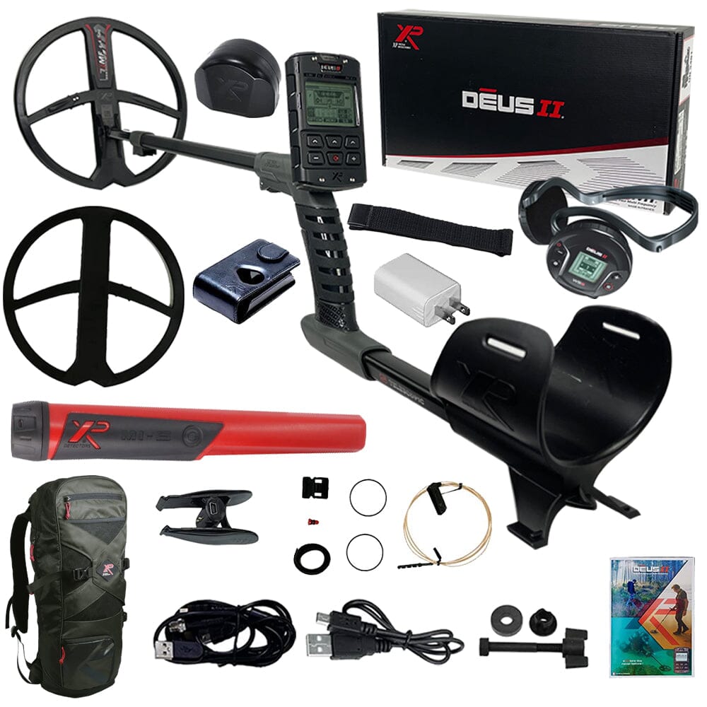 XP DEUS II FMF Metal Detector with 11" FMF Search Coil, WS6 Headphones, Remote & MI-6 Pinpointer and backpack