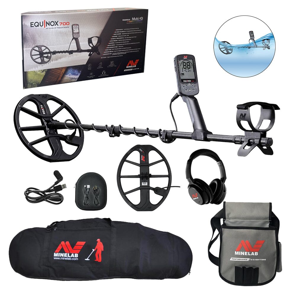 Equinox 700 metal detector with 15" coil, carry bag and pouch