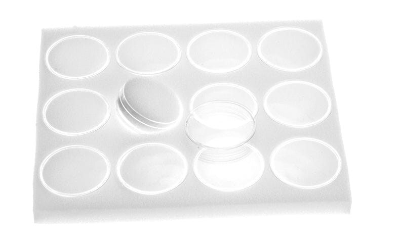 12Pc Round Gem Holders W/Snap on Lids in Black Foam, Individual Size 1-3/4" x 3/4"