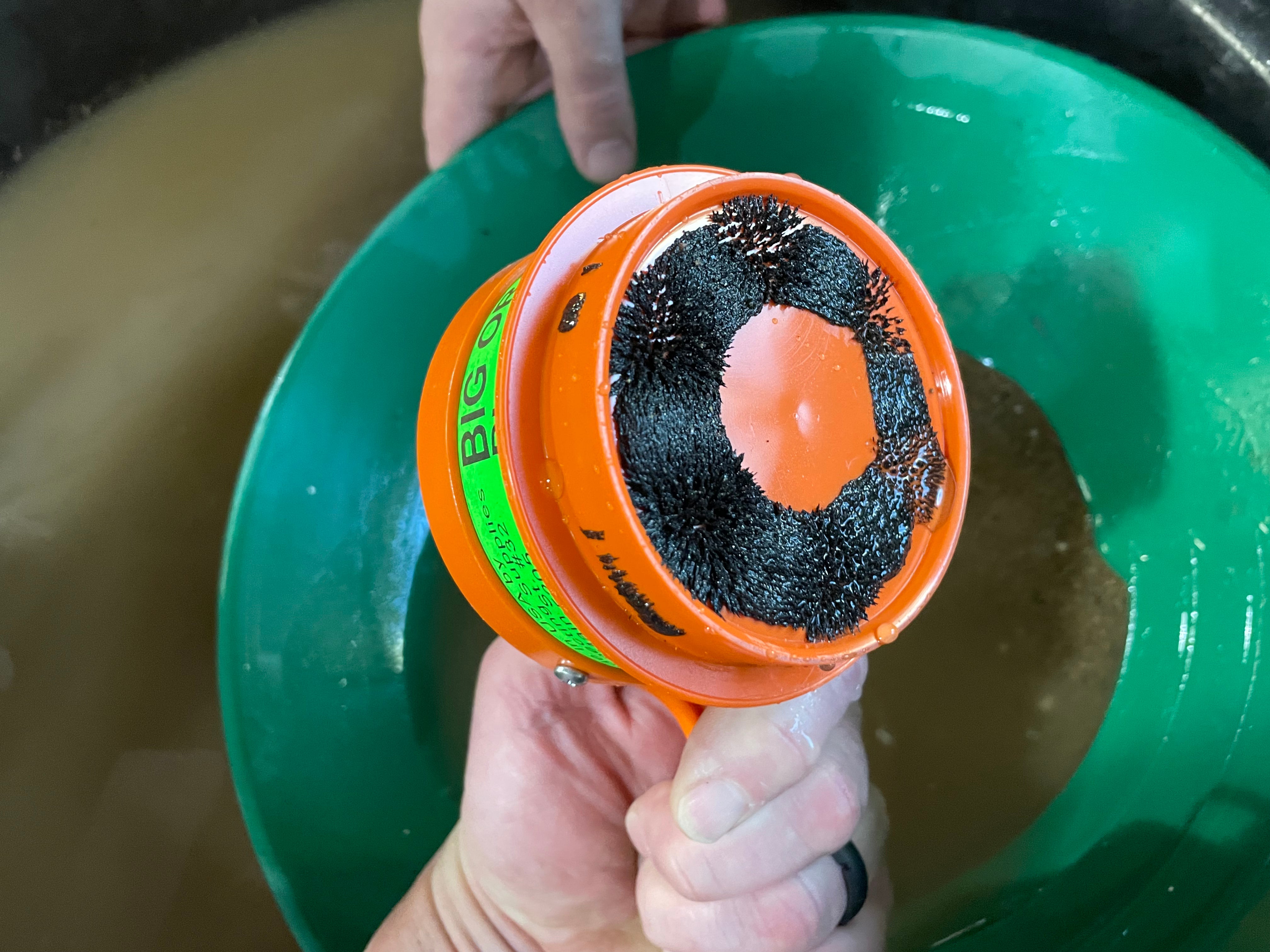 Big Orange Black Sand Magnet for removing black sands while prospecting