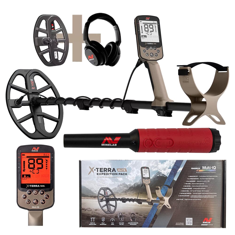 Minelab X-Terra Elite Expedition Pack with Two Coils V8X, V12X Coils + ML85 Wireless Headphones and Pro-Find 40