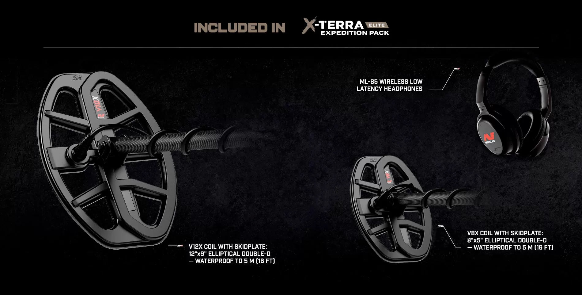 X-Terra Expedition Pack V12X coil with skidplate, V8X Coil with Skidplate, ML-85 Wireless Headphones