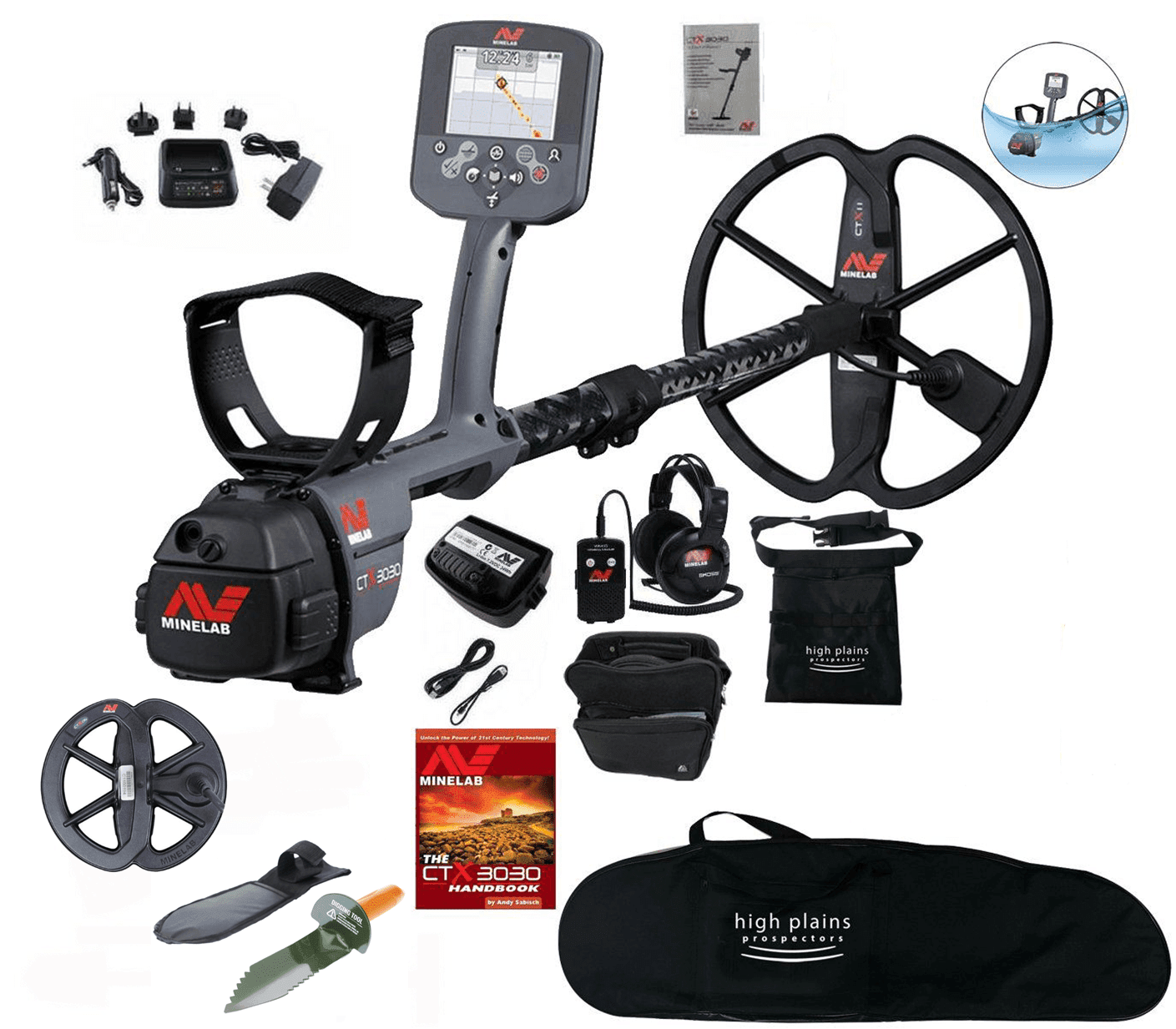 Minelab CTX 3030 Waterproof Metal Detector with 6" Smart Coil and FREE High Plains Gear