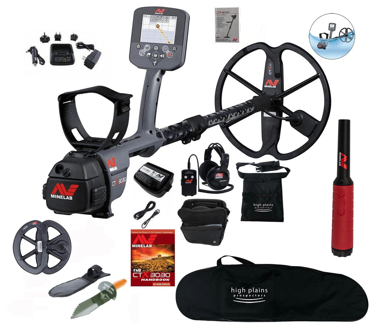 Minelab CTX 3030 Waterproof Metal Detector with Extra 6" Smart Coil, Pro Find 35, and FREE High Plains Gear
