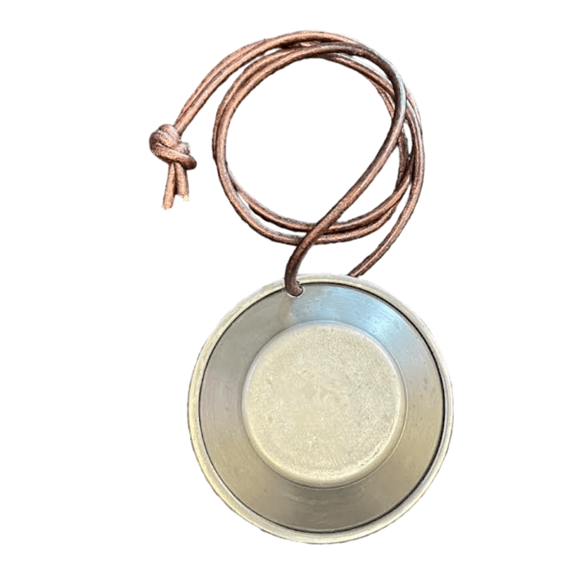 Small Gold Pan Pendant on Leather Cord - Necklace or Rearview Mirror Hanger