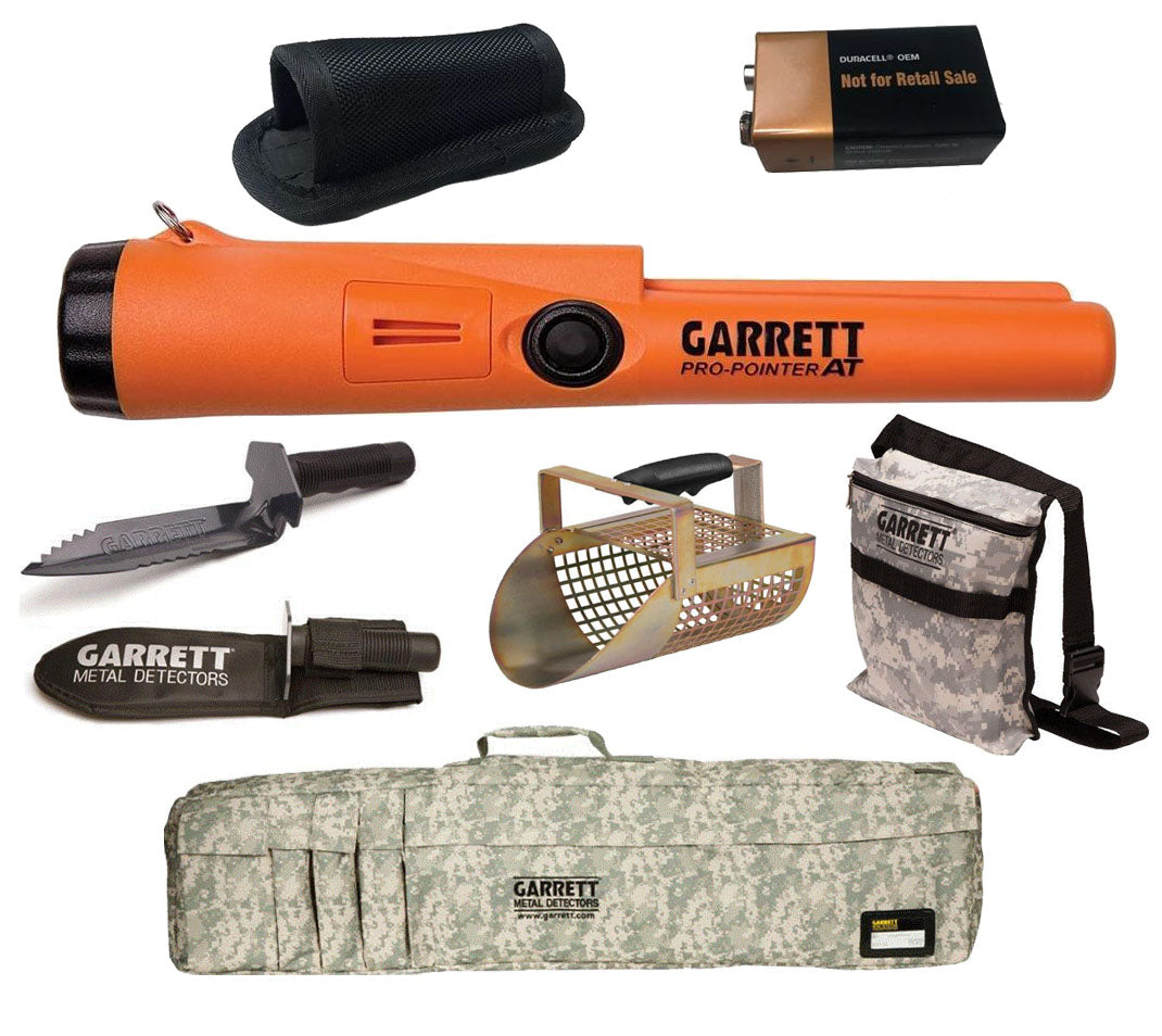 Garrett Pro Pointer AT with Garret Edge Digger, Camo Softcase, Sand Scoop, and Finds Pouch