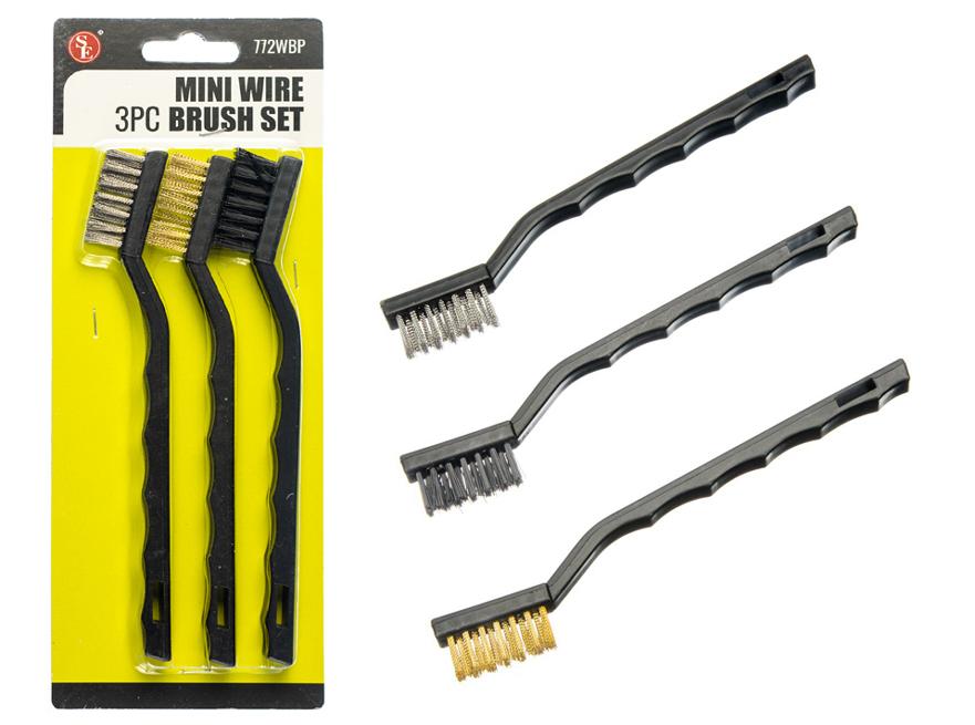 3PC Mini Wire Brush Set - Steel Wire, Brass Wire, and Nylon Wire