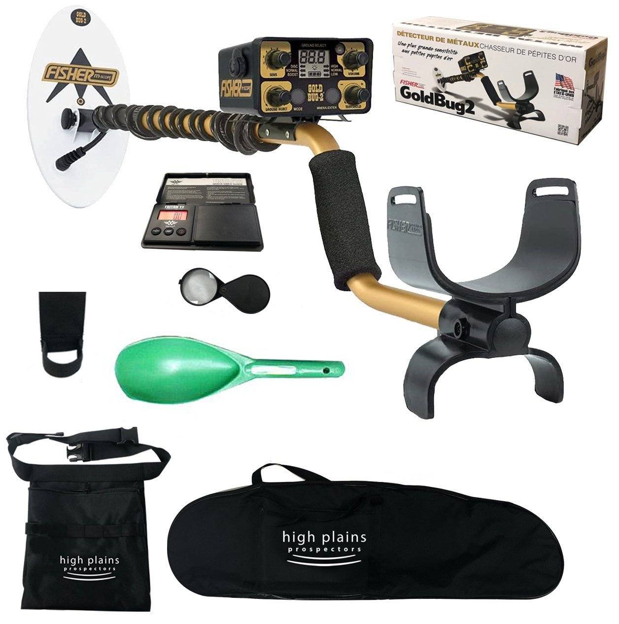 Fisher Gold Bug 2 Metal Detector, 6.5" Elliptical Search Coil and Free Gear w Carry Bag