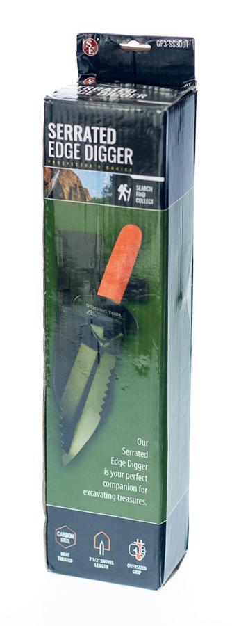 12 inch metal serrated edge metal detecting and gardening digging tool with sheath in box
