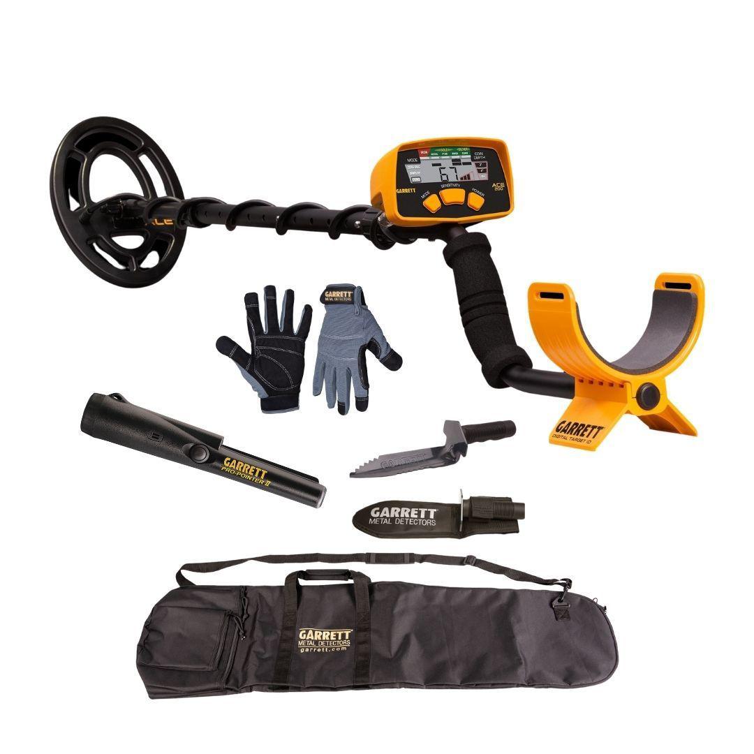 Garrett ACE 200 Metal Detector with Pro-Pointer II, Edge Digger, All-Purpose Carry Bag and Detecting Gloves