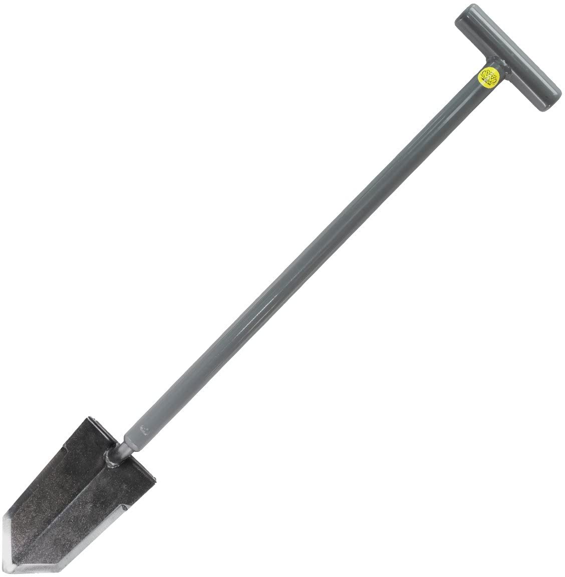 Solid metal T Handled Trenching, Gardening and metal detecting spade angle view