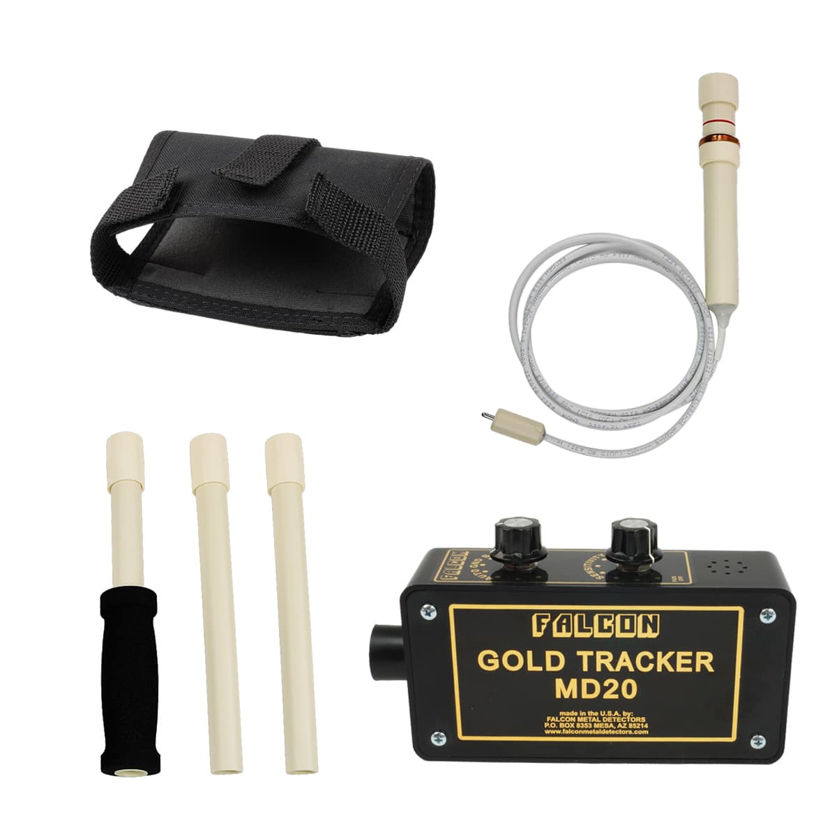 Falcon Gold Tracker MD20 Metal Detector with 3-Piece Handle with Foam Grip & Holster
