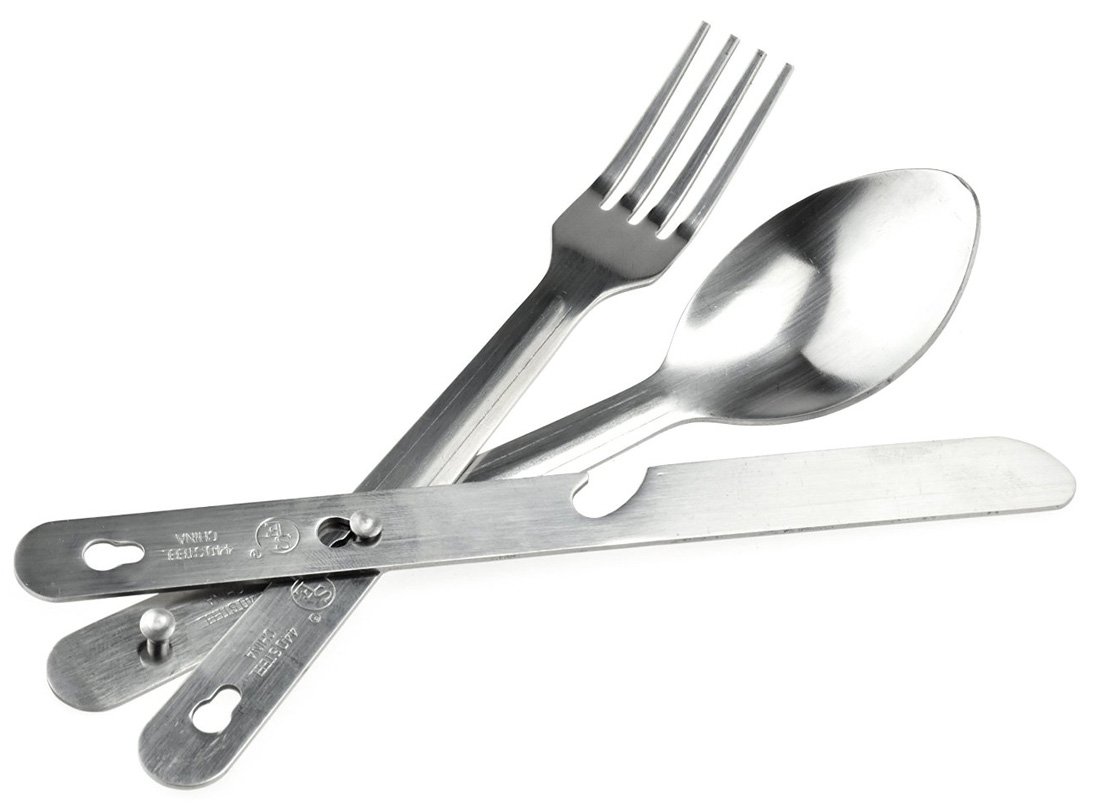 4-IN-1 Stainless Steel Utensil Set (Spoon, Fork, Knife & Bottle Opener)