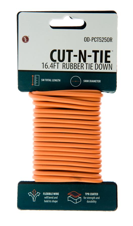 Cut-N-Tie Rubber Coated Wire Tie Down (5M/16.4FT) 5mm Thick - Orange or Black