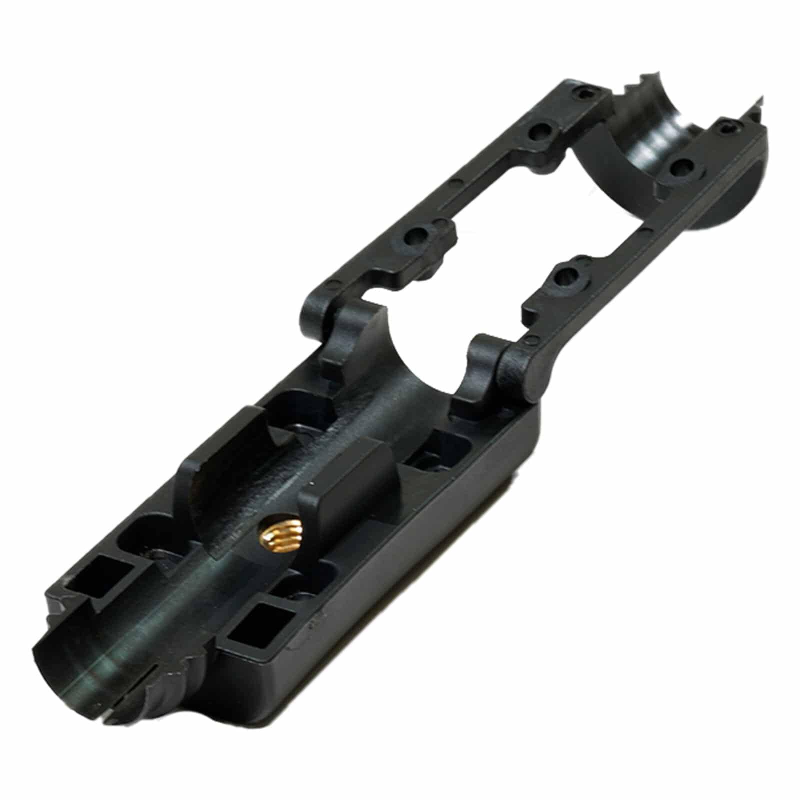 Disassembled picture of folding handle control box adapter for minelab equinox metal detector open position