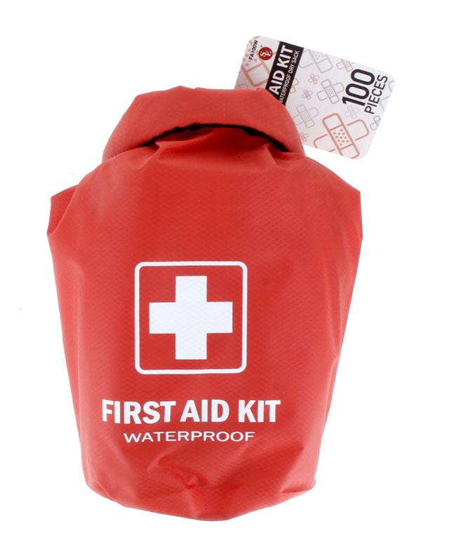100Pc First Aid Kit Stored in a Waterproof Red Dry Sack
