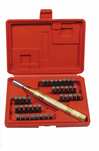 38 Piece - 1/8" Number & Letter Stamping Set With Automatic Punch in Plastic Storage Box