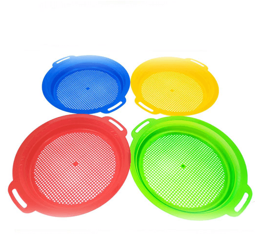 4 Pc Set- 8.5" Plastic Sand Sifting Pans in Mesh Bag,36 Holes Per Inch, All Four Colors