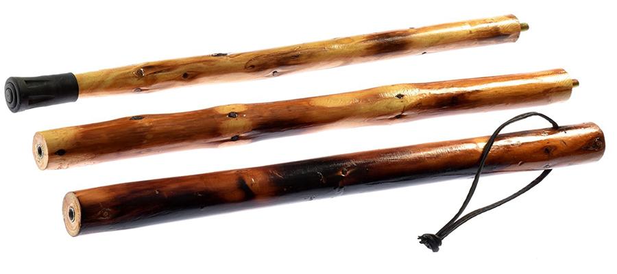  3 piece wood walking stick shown collapsed