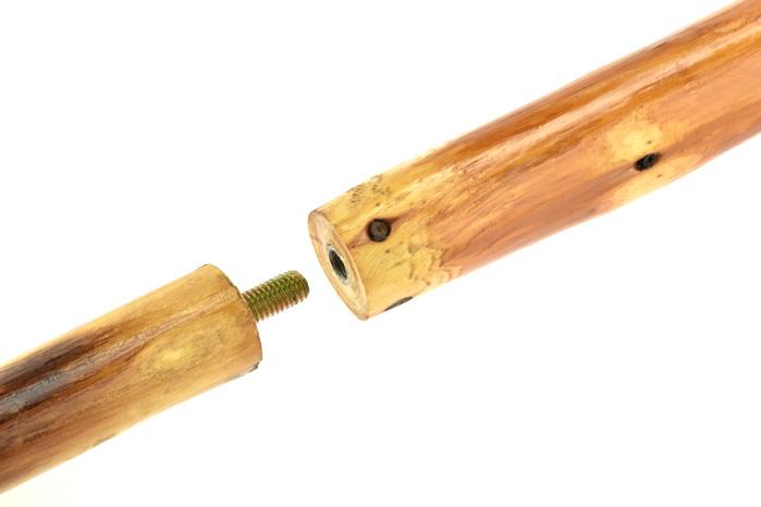 threaded joint of three piece wooden walking stick