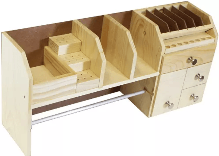 wood crafting organizer bench top with drawers